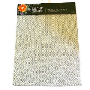 Nantucket Table Runner Green White Island Sands 100% Cotton 13x72" Summer